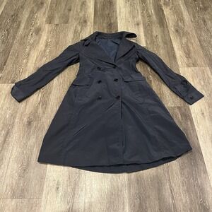 Theory Sarisa Full Length Trench Rain Jacket Belted Navy Blue Womens Size P